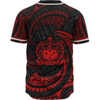 Samoa Polynesian Baseball Shirt - Red Tribal Wave - Polynesian Pride