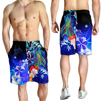 Cook Islands Custom Personalised Men's Shorts - Humpback Whale with Tropical Flowers (Blue) - Polynesian Pride