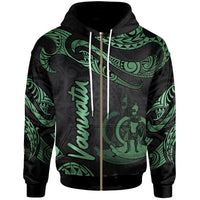 Vanuatu Polynesian Zip Hoodie Polynesian Tattoo Green Version Unisex Green - Polynesian Pride