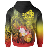 Tahiti Zip up Hoodie Humpback Whale with Tropical Flowers (Yellow) - Polynesian Pride