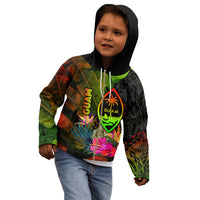 Guam Polynesian Zip up Hoodie Hibiscus and Banana Leaves - Polynesian Pride