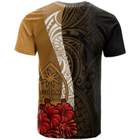 Guam Polynesian Custom T Shirt Coat of Arms With Hibiscus Gold - Polynesian Pride