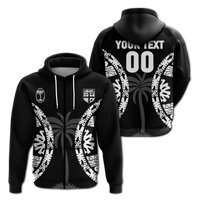 Custom Fiji Rugby Sevens Fijian Tapa Pattern Hoodie LT12 Zip Hoodie Black - Polynesian Pride