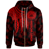 American Samoa Zip up Hoodie Polynesian Wings (Red) Unisex Red - Polynesian Pride