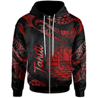 Tahiti Polynesian Zip Hoodie Polynesian Tattoo Red Version Unisex Red - Polynesian Pride