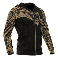Guam Polynesian Zip up Hoodie Gold Heart Shield - Polynesian Pride