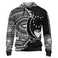 Pohnpei Hoodie Micronesia White Patterns With Coat of Arms Unisex Black - Polynesian Pride