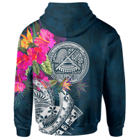 American Samoa Zip up Hoodie Polynesian Hibiscus with Summer Vibes - Polynesian Pride