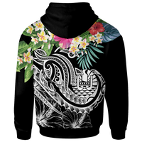 Tahiti Polynesian Zip up Hoodie Summer Plumeria (Black) - Polynesian Pride