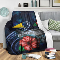 Tokelau Polynesian Premium Blanket - Blue Turtle Hibiscus - Polynesian Pride