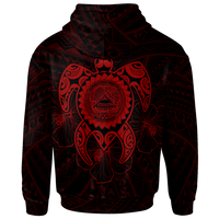 American Samoa Polynesian Zip up Hoodie Vintage Polynesian Turtle (Red) - Polynesian Pride