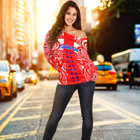 Tuamotu Archipelago Tribal Tattoo Women Off Shoulder Sweater - LT12 - Polynesian Pride