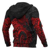 American Samoa Polynesian Zip up Hoodie Polynesian Turtle (Full Red) - Polynesian Pride