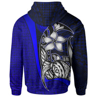 American Samoa Polynesian Zip up Hoodie Blue Turtle with Hook - Polynesian Pride