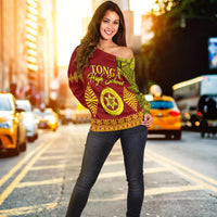 (Custom Personalised) Tonga High School Off Shoulder Sweater Tongan Ngatu LT13 - Polynesian Pride