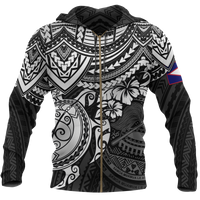 American Samoa Polynesian Hoodie (Zip up) Black Turtle Unisex BLACK - Polynesian Pride