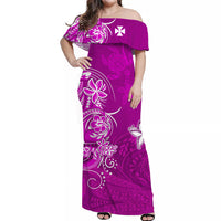 (Custom Personalised) Wallis et Futuna Off Shoulder Long Dress Polynesia Pink Sea Turtle and Flowers LT13 Women Pink - Polynesian Pride