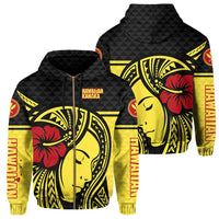 Polynesian Kakau Hawaiian Kanaka Maoli Hula Girl Hibiscus Hawaii Zip Hoodie Unisex Yellow - Polynesian Pride
