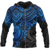 Pohnpei Polynesian Zip Hoodie Polynesian Blue Turtle Unisex Blue - Polynesian Pride