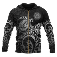 American Samoa Polynesian Zip up Hoodie Polynesian Turtle (Silver) Unisex Silver - Polynesian Pride