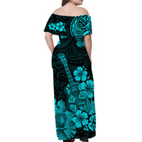 Hawaii Matching Dress and Hawaiian Shirt Polynesia Turquoise Ukulele Flowers LT13 - Polynesian Pride