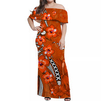 Custom Matching Hawaiian Outfits For Couples Polynesia Orange Hibiscus and Map Mystical Dress and Hawaiian Shirt LT13 - Polynesian Pride