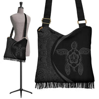 Hawaii Turtle Polynesian Crossbody Boho Handbag-Circle Style Grey Crossbody Boho Handbag One Size Black - Polynesian Pride