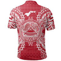 American Samoa Polo Shirt Amerika Samoa Coat Of Arms Map Polynesian Tattoo Red White - Polynesian Pride