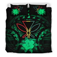 Kanaka Maoli Green Hibiscus Rising Bedding Set Green - Polynesian Pride