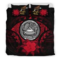 American Samoa Duvet Cover Set - American Samoa Seal & Red Hibiscus Red - Polynesian Pride