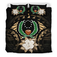 Pohnpei Duvet Cover Set - Pohnpei Flag & Gold Hibiscus Black - Polynesian Pride