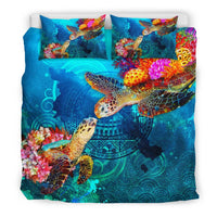 American Samoa Polynesian Duvet Cover Set - Turtle American Samoa Map - Polynesian Pride