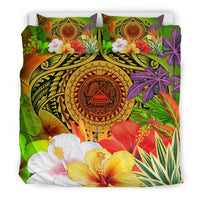 American Samoa Polynesian Bedding Set - Manta Ray Tropical Flowers (Reggae) - Polynesian Pride