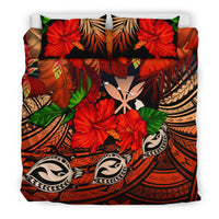 Kanaka Maoli (Hawaiian) Bedding Set - Polynesian Turtle And Hibiscus Red - Polynesian Pride