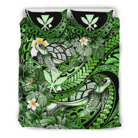 Kanaka Maoli (Hawaiian) Bedding Set - Waves Polynesian Turtle Hibiscus (Green) Green - Polynesian Pride