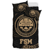 Polynesian Bedding Set - Federated States Of Micronesia Duvet Cover Set Gold Tribal Wave - Polynesian Pride