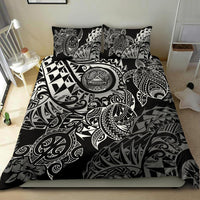 American Samoa Polynesian Duvet Cover Set - White Hibiscus Turtle Flowing BLACK - Polynesian Pride