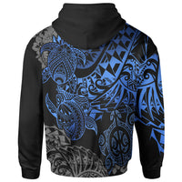 Tahiti Polynesian Zip up Hoodie Blue Turtle Hibiscus Flowing - Polynesian Pride