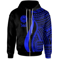 Tahiti Zip up Hoodie Blue Tentacle Tribal Pattern Unisex Blue - Polynesian Pride