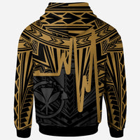 Hawaii Custom Hoodie Kanaka Maoli With Polynesian Pattern In Heartbeat Style (Gold) - Polynesian Pride