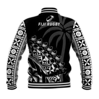 Fiji Rugby Baseball Jacket Fijian Cibi Dance Tapa Pattern Black LT14 - Polynesian Pride