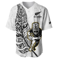 New Zealand Silver Fern Rugby Baseball Jersey All Black Maori Version White LT14 White - Polynesian Pride