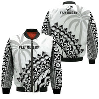 Fiji Rugby Bomber Jacket Fijian Cibi Dance Tapa Pattern White LT14 Unisex White - Polynesian Pride