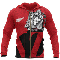 New Zealand Bulldog Zip Hoodie, Maori Bulldog Full Zip Hoodie Unisex Red - Polynesian Pride