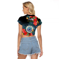 Federated States of Micronesia Raglan Cropped T Shirt Hibiscus Flowers FSM Seal Polynesian LT14 - Polynesian Pride