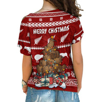 New Zealand Cross Shoulder Shirt Mere Kirihimete - Kiwi Xmas Tree LT7 - Polynesian Pride