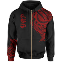 Yap State Zip Hoodie Yap State Tatau Red Patterns Unisex Black - Polynesian Pride