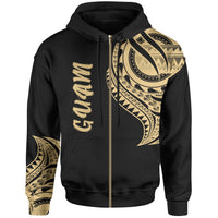 Guam Zip Hoodie Guam Tatau Gold Patterns Unisex Black - Polynesian Pride