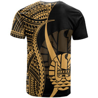Tahiti T Shirt Gold Polynesian Tentacle Tribal Pattern - Polynesian Pride