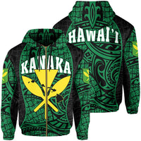 Polynesian Kanaka Maoli Hawaii Zip Hoodie Green Gel Style Unisex Green - Polynesian Pride